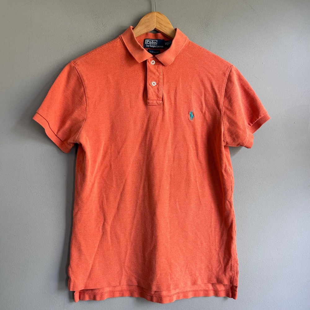 Polo Ralph Lauren Mens Custom Fit Short Sleeve Polo Shirt Orange Teal Pony Sz M